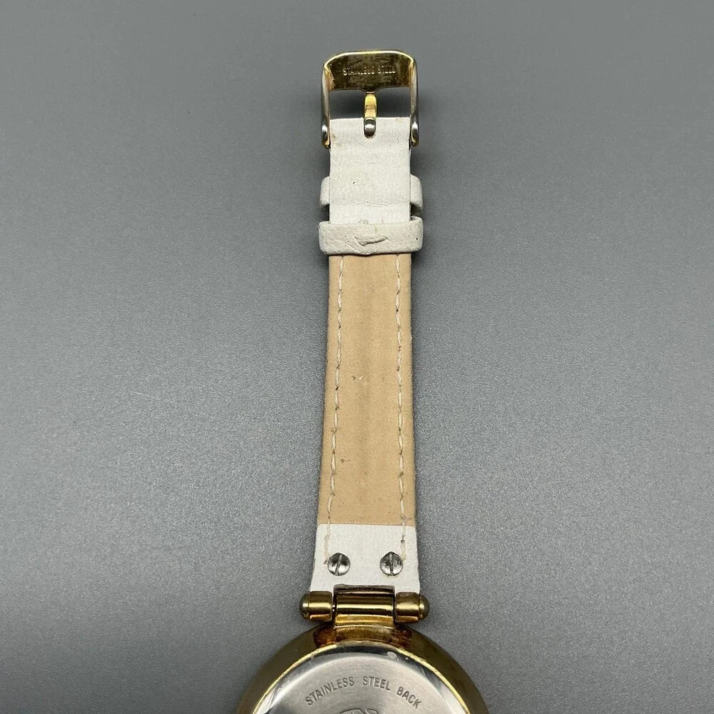 Anne Klein Womens Watch 34mm White Leather Gold Tone AK/3380 New Battery